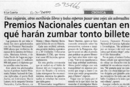 Premios Nacionales cuentan en qué harán zumbar tonto billete  [artículo]