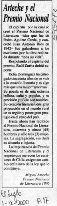 Arteche y el Premio Nacional
