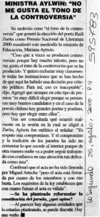 Ministra Aylwin, "no me gusta el tono de la controversia"  [artículo]