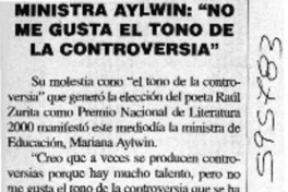Ministra Aylwin, "no me gusta el tono de la controversia"  [artículo]