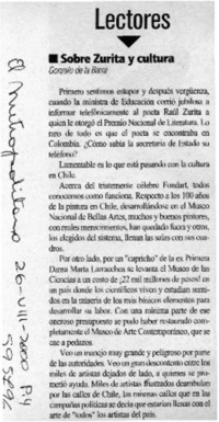 Sobre Zurita y cultura  [artículo] Gonzalo de la Barra