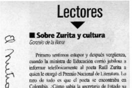 Sobre Zurita y cultura  [artículo] Gonzalo de la Barra