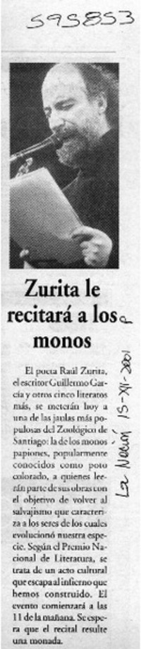 Zurita recitará a los monos  [artículo]