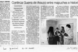 Continúa Guerra de Arauco entre mapuches e historiadores  [artículo] Manuel Vega O.