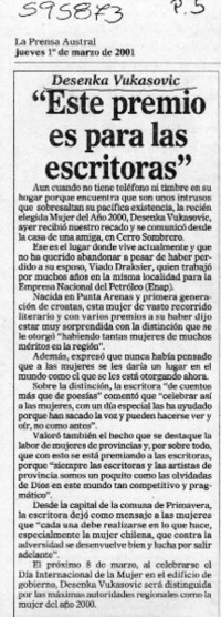 "Este premio es para las escritoras"  [artículo]