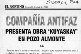 Compañía Antifaz presenta obra "Kuyaskay" en Pozo Almonte  [artículo] R. B.