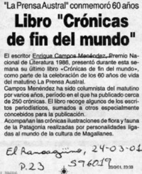 Libro "Crónicas de fin del mundo"  [artículo]