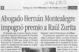 Abogado Hernán Montealegre impugnó premio a Raúl Zurita  [artículo]