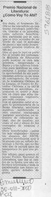 Premio Nacional de Literatura, ¿Cómo voy yo ahí?  [artículo]