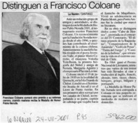 Distinguen a Francisco Coloane  [artículo]
