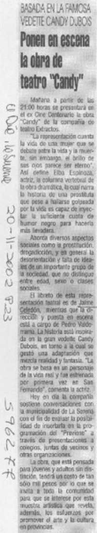 Ponen en escena la obra de teatro "Candy"  [artículo]