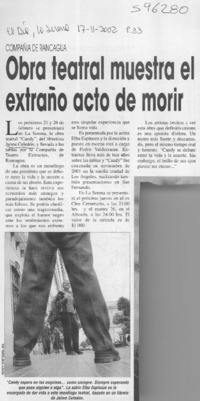 Obra teatral muestra el extraño acto de morir  [artículo]