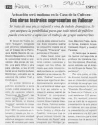 Dos obras teatrales se presentan en Vallenar  [artículo]