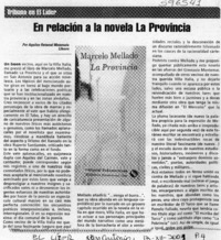 En relación a la novela La Provincia  [artículo] Aquiles Retamal Matamala
