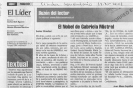 El Nobel de Gabriela Mistral  [artículo] Juan Meza Sepúlveda