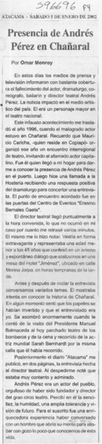 Presencia de Andrés Pérez en Chañaral  [artículo] Omar Monroy