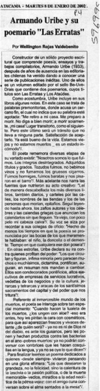 Armando Uribe y su poemario "Las erratas"