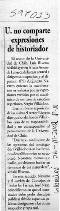 U. no comparte expresiones de historiador  [artículo]