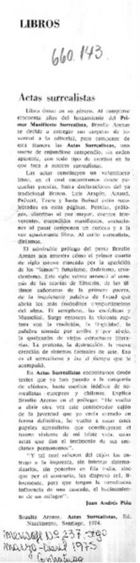 Actas surrealistas.  [artículo] Juan Andrés Piña.