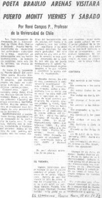 Poeta Braulio Arenas visitará Puerto Montt viernes y sábado