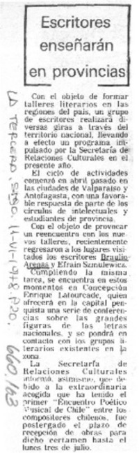 Escritores enseñarán en provincias.  [artículo]