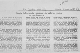 Mario Bahamonde, ganador de valioso premio  [artículo] Alfredo Aranda.