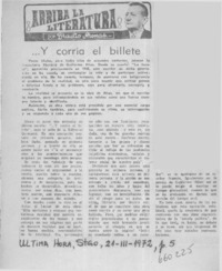 Y corría el billete  [artículo] Braulio Arenas.