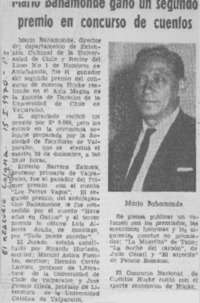 Mario Bahamonde ganó un segundo premio en concurso de cuentos.