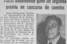 Mario Bahamonde ganó un segundo premio en concurso de cuentos.