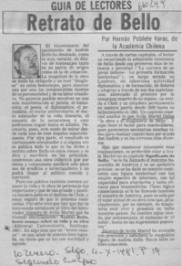Retrato de Bello  [artículo] Hernán Poblete Varas.