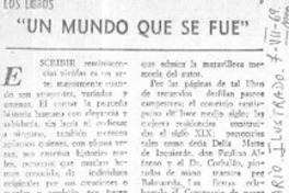 Un mundo que se fué"  [artículo] Salvador Valdés Morandé.