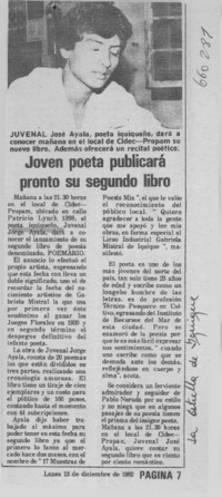 Joven poeta publicará pronto su segundo libro.  [artículo]