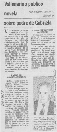 Vallenarino publicó novela sobre padre de Gabriela.