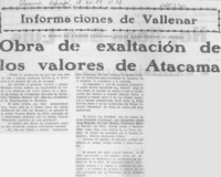 Obra de exaltación de los valores de Atacama.