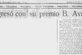 Regresó con su premio B. Avalos.