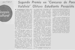 Segundo premio en "Concurso de poesía de Valdivia" obtuvo estudiante penquista.