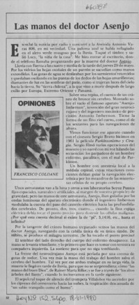 Las manos del doctor Asenjo  [artículo] Francisco Coloane.