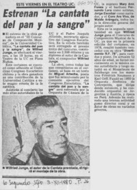 Estrenan "La cantata del pan y la sangre".  [artículo]