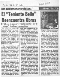 El "Teniente Bello" reencuentra obras.  [artículo]
