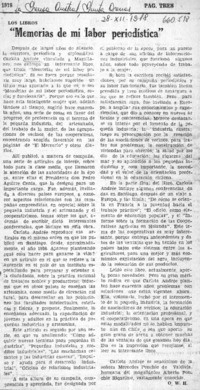 Memorias de mi labor periodística"  [artículo] O. W. H.