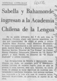 Sabella y Bahamonde ingresan a la Academia de la Lengua.