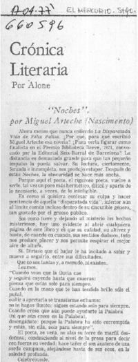 Crónica literaria  [artículo] Alone.