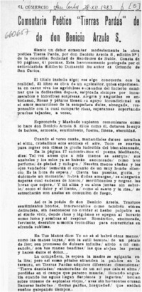 Comentario poético "Tierras Pardas" de don Benicio Arzola S. : [comentario] [artículo] Edilberto Domarchi.