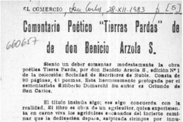 Comentario poético "Tierras Pardas" de don Benicio Arzola S. : [comentario] [artículo] Edilberto Domarchi.
