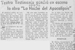 Teatro Testimonio pondrá en escena la obra "La noche del apocalipsis".