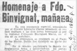 Homenaje a Fdo. Binvignat, mañana.