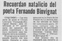 Recuerdan natalicio del poeta Fernando Binvignat.