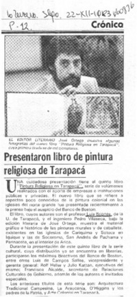 Presentaron libro de pintura religiosa de Tarapacá.  [artículo]