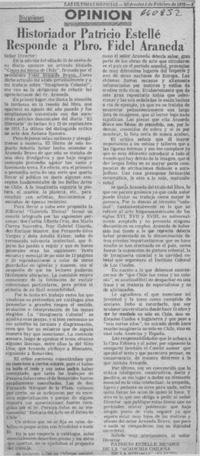 Historiador Patricio Estellé responde a Pbro. Fidel Araneda.  [artículo]