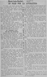 María Luisa Bombal, su paso por la literatura.  [artículo]